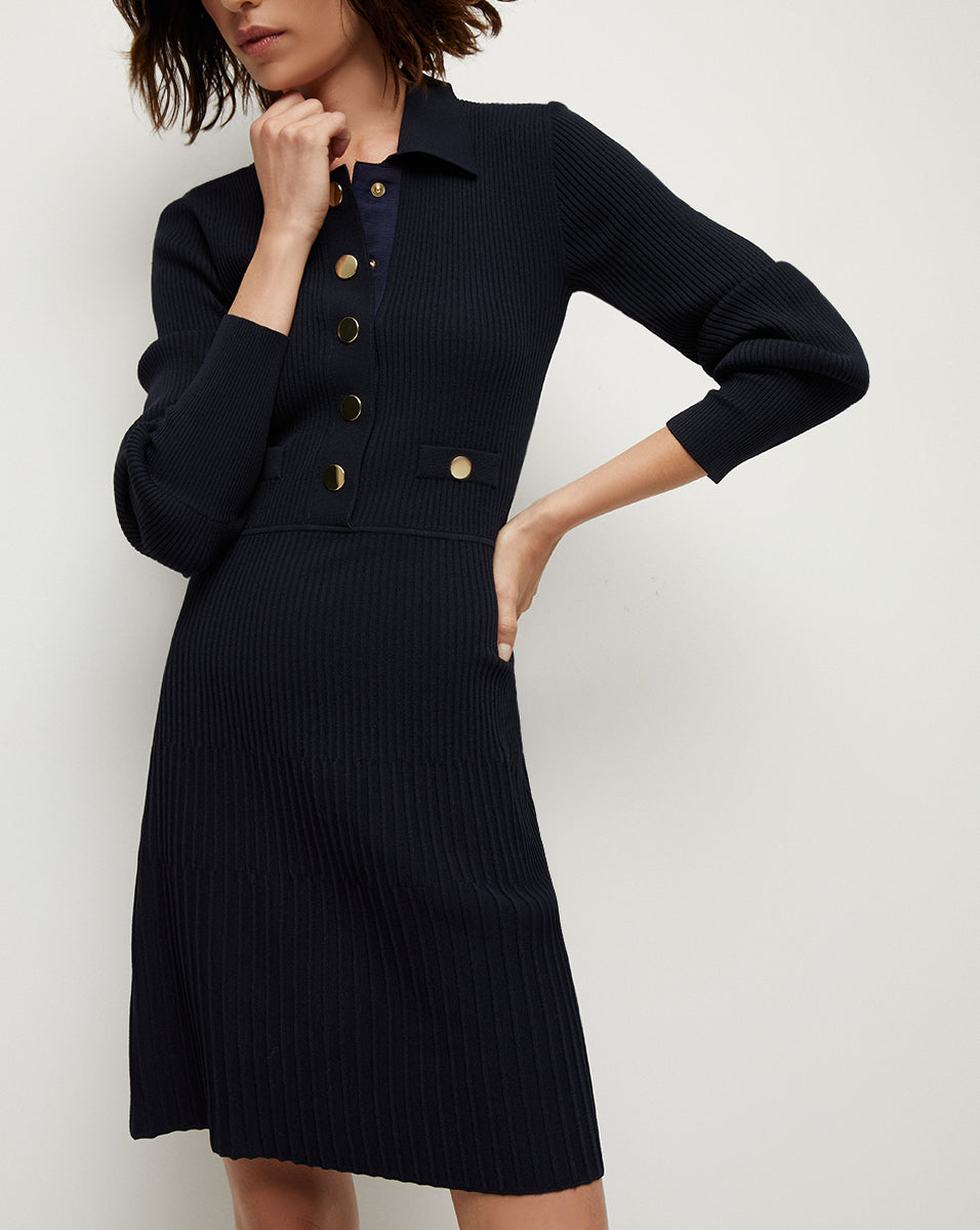 Lauper Long-Sleeve Ribbed Dress | Veronica Beard