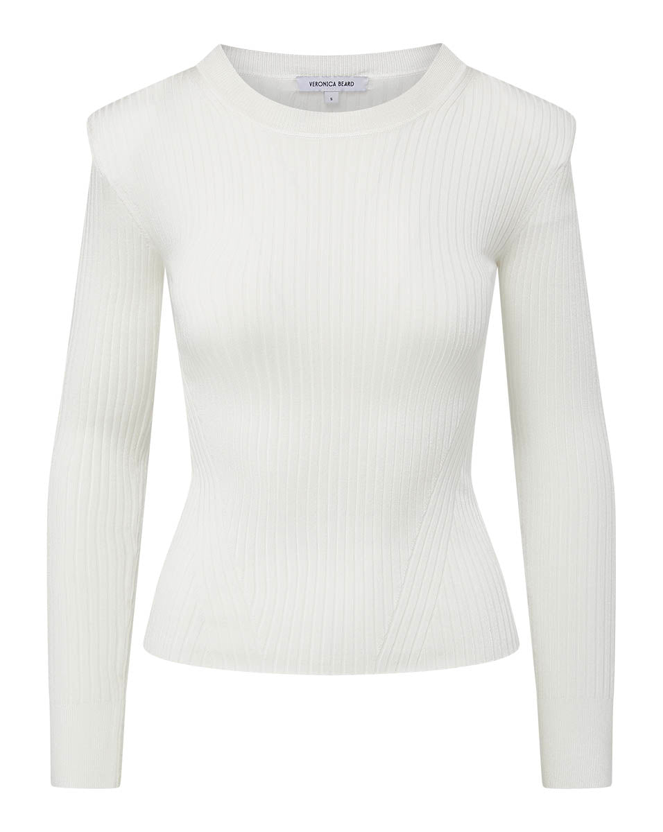 Veronica Beard Dillon Ribbed Crewneck 2024 Off White Sweater Top