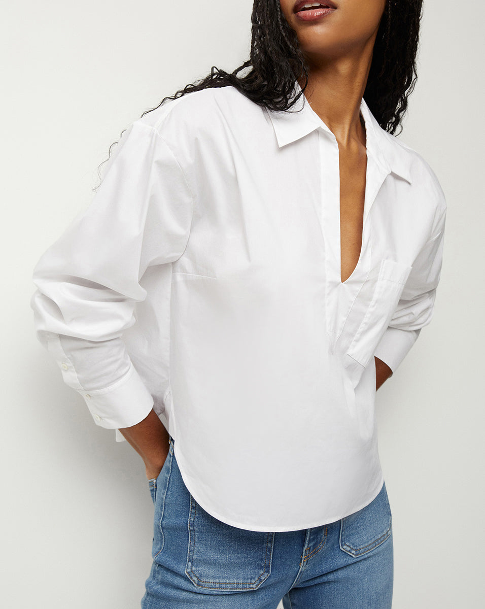 Khai Poplin V-Neck Top | Veronica Beard