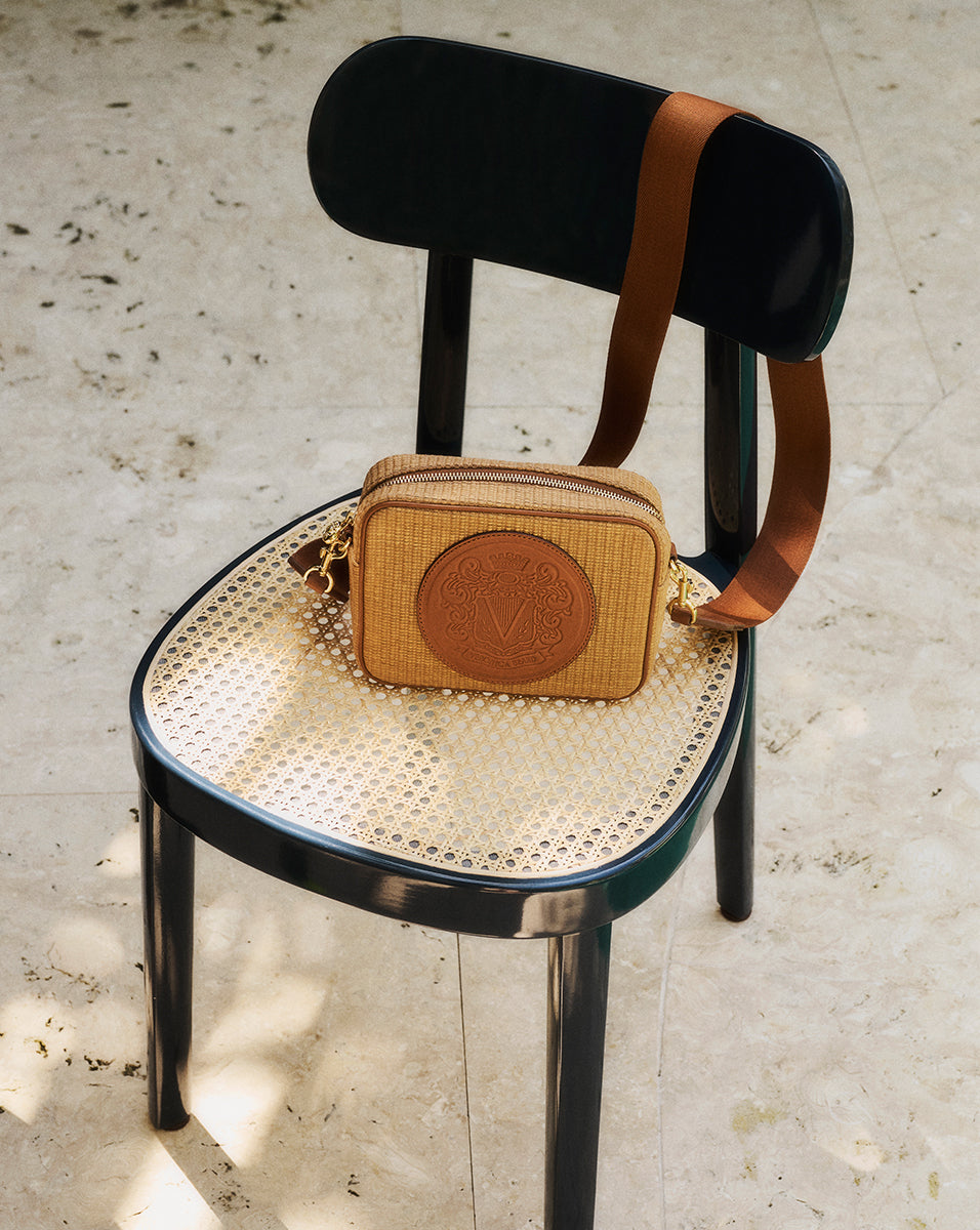 Crest Camera Bag in Camel Raffia | Veronica Beard