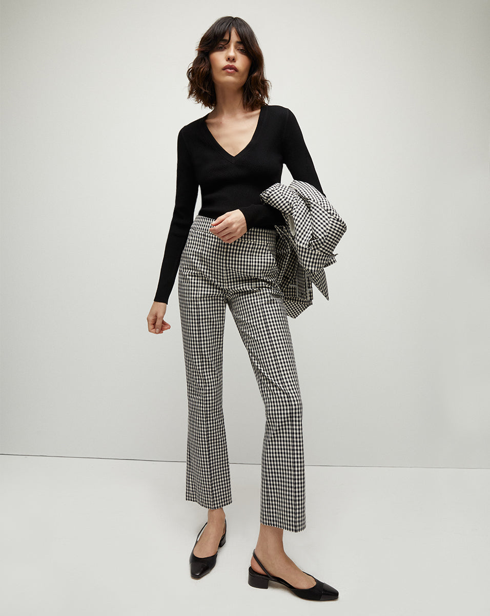 Tani Cropped Kick-Flare Gingham Pants | Veronica Beard