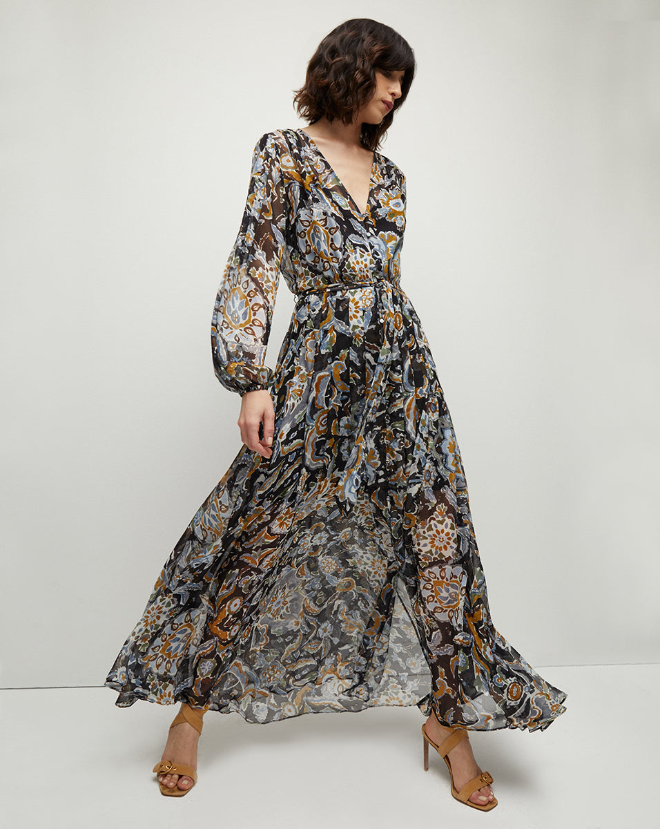 Elvita Brushstroke V-Neck Paisley Maxi Dress | Veronica Beard