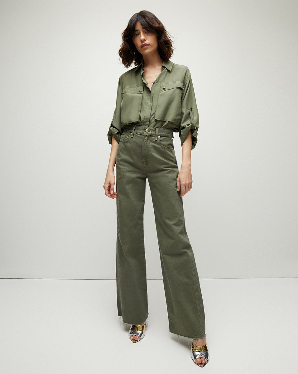 Jada Army Green Silk Button-Down Blouse | Veronica Beard