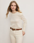 Veronica Beard Nelia Cashmere Pullover | Button Accent - Ivory