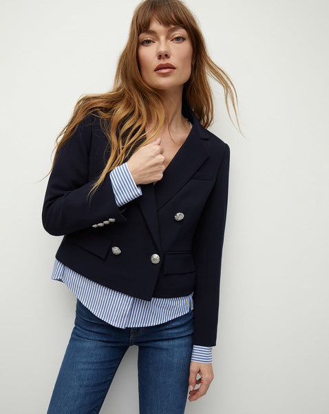 Ladies navy double breasted clearance blazer