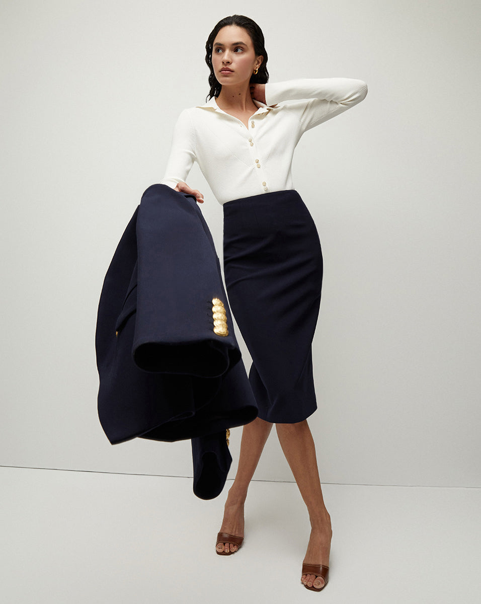 Holmes Navy Midi Pencil Skirt | Veronica Beard