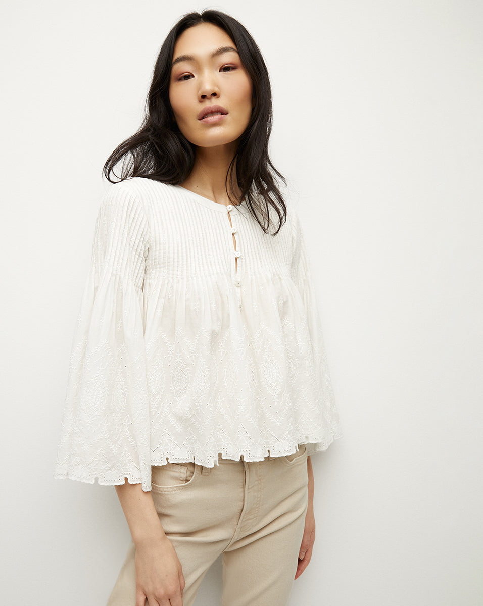 Quimby Cotton Top in Off-White | Veronica Beard