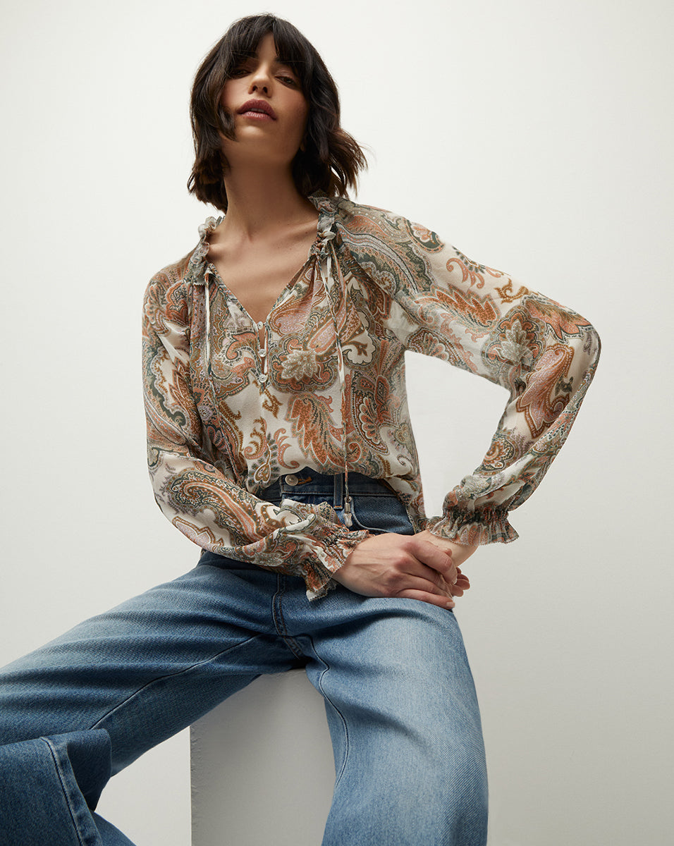 Antonette Georgette Paisley Blouse | Veronica Beard