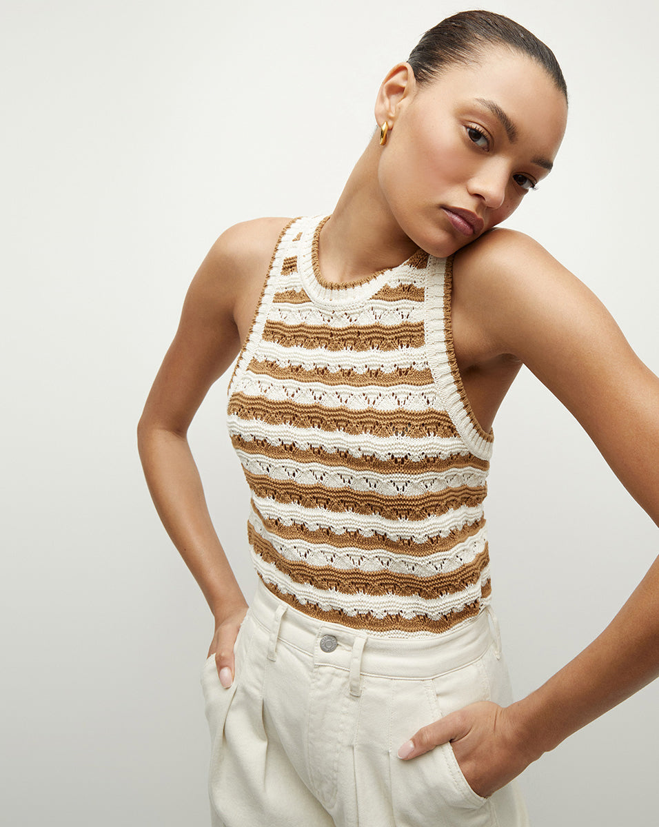 Jerrel Striped Crew Neck Knit Tank Top | Veronica Beard