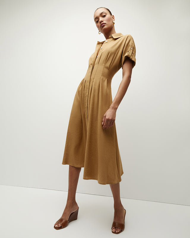 Adavi Stretch-Linen Shirtdress - Desert Khaki - 4