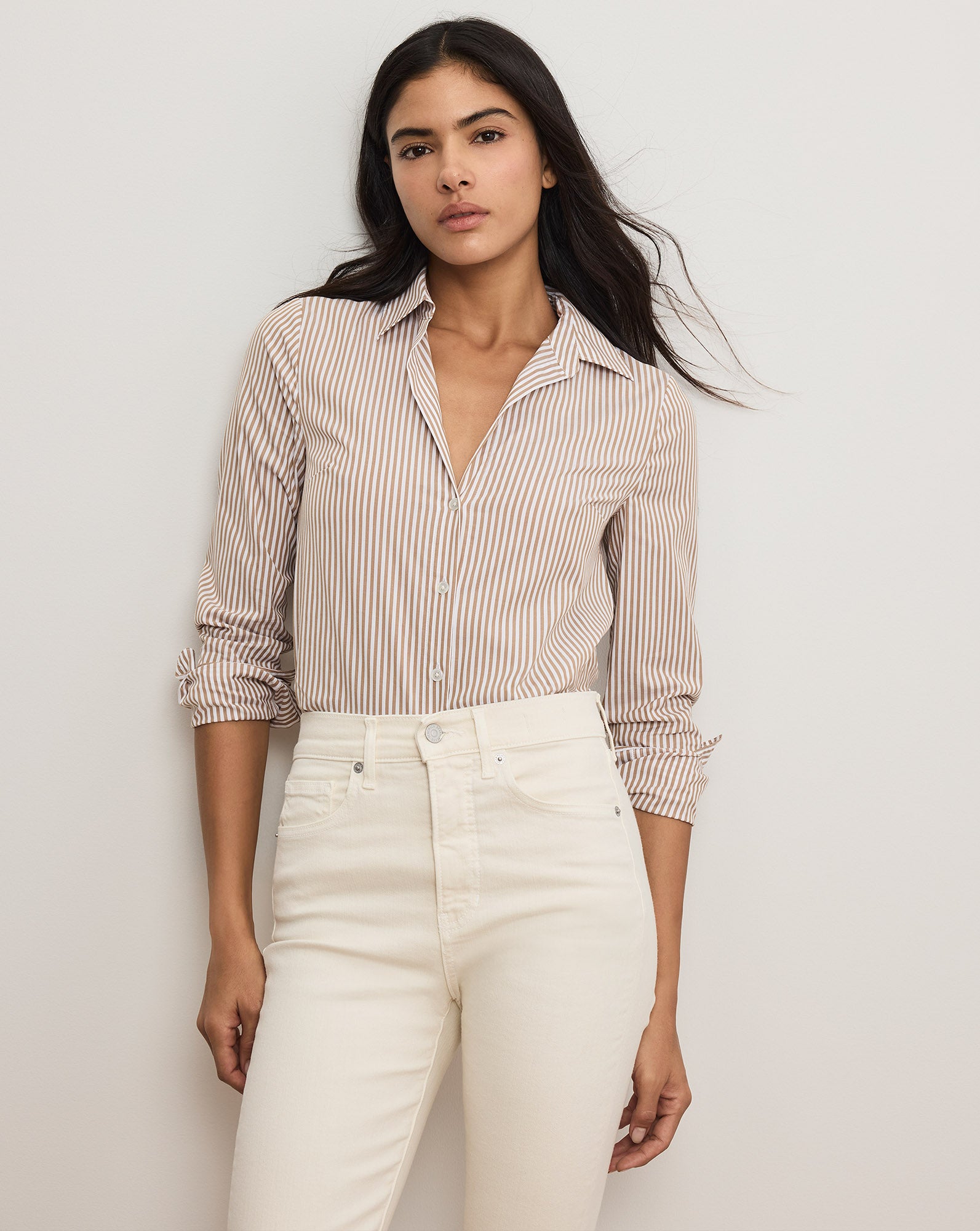 Veronica Beard Amelia Striped Button-Down Shirt - Acorn/White