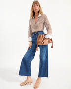 Veronica Beard Amelia Silk Shirt - Whisky/Off-White