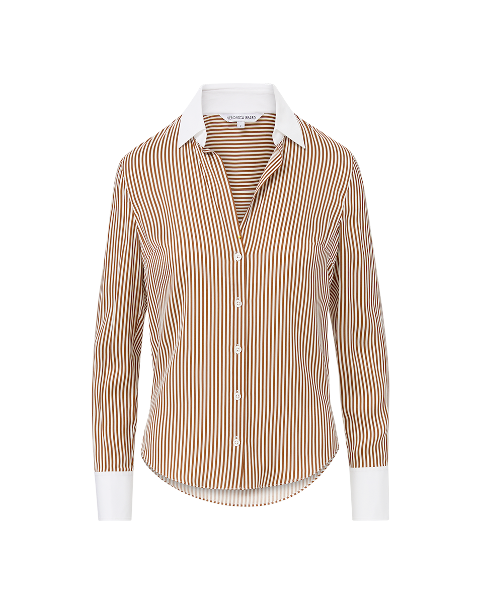 Veronica Beard Amelia Silk Shirt - Whisky/Off-White
