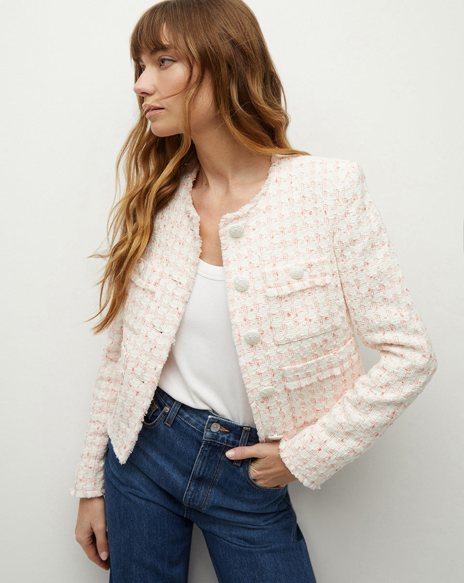 Olbia Collarless Pink Tweed Jacket | Veronica Beard