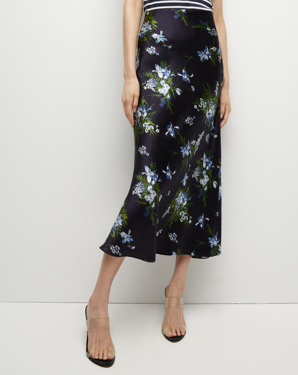 Clover Stretch Silk Skirt in Navy Multi Veronica Beard