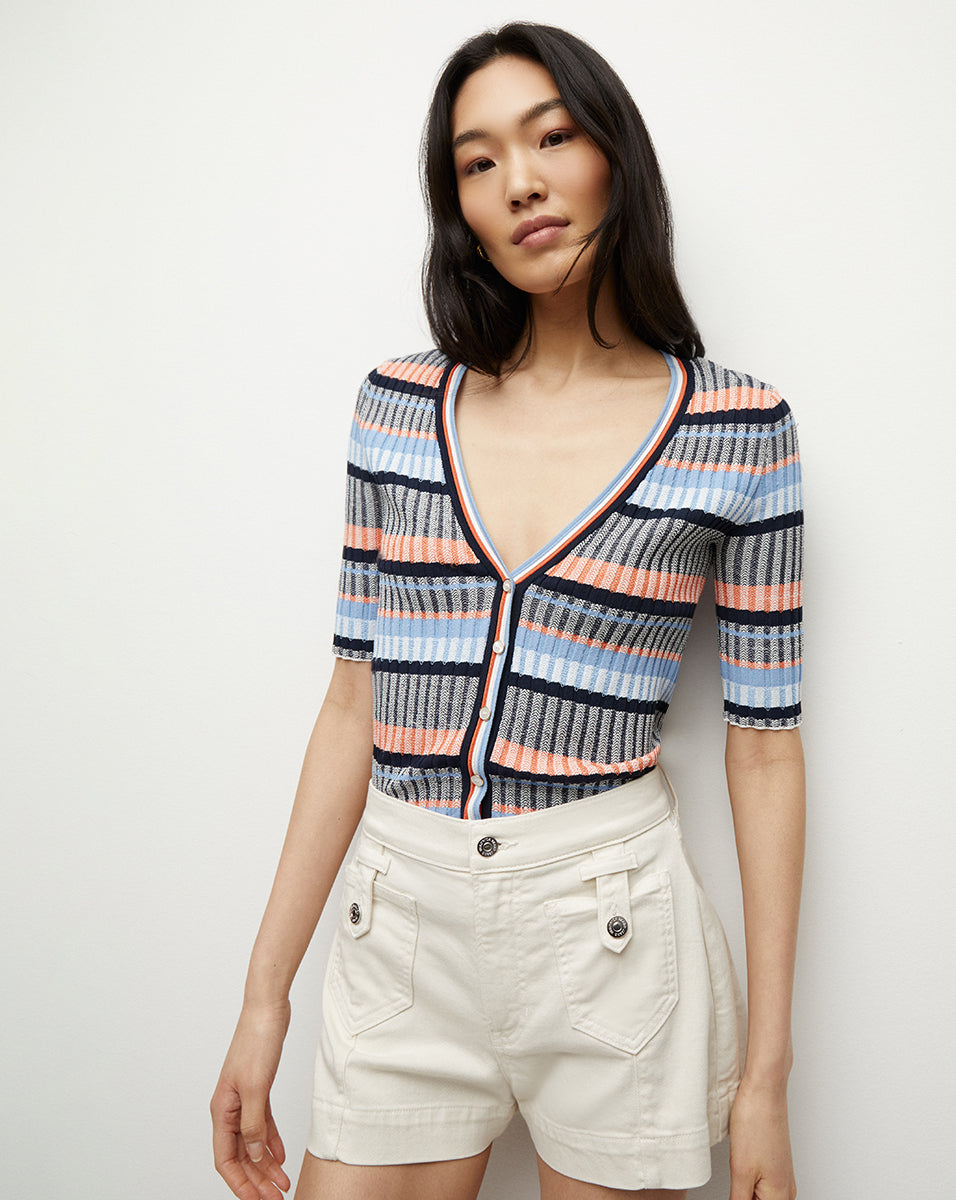 Calliope Ribbed Cardigan in Blue Multi | Veronica Beard