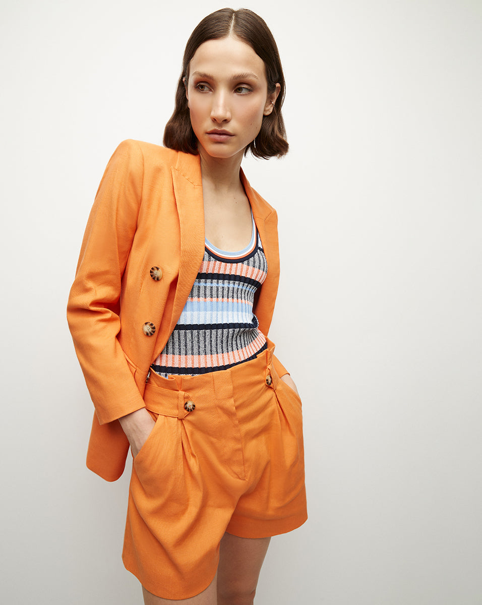Franzi Stretch-Linen Short in Orange Veronica Beard