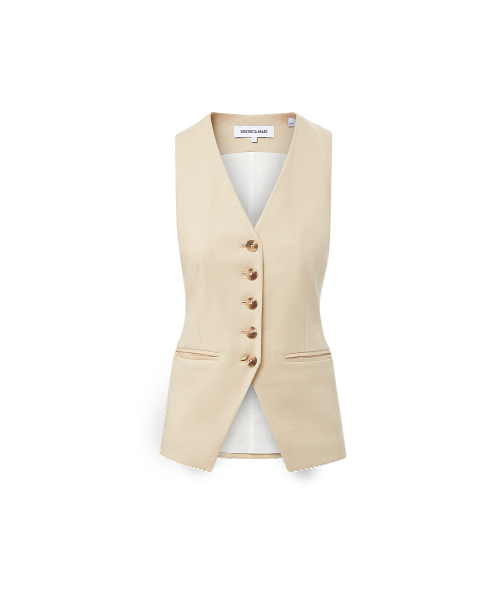 Liff Stretch-Linen Vest in Stone Khaki | Veronica Beard