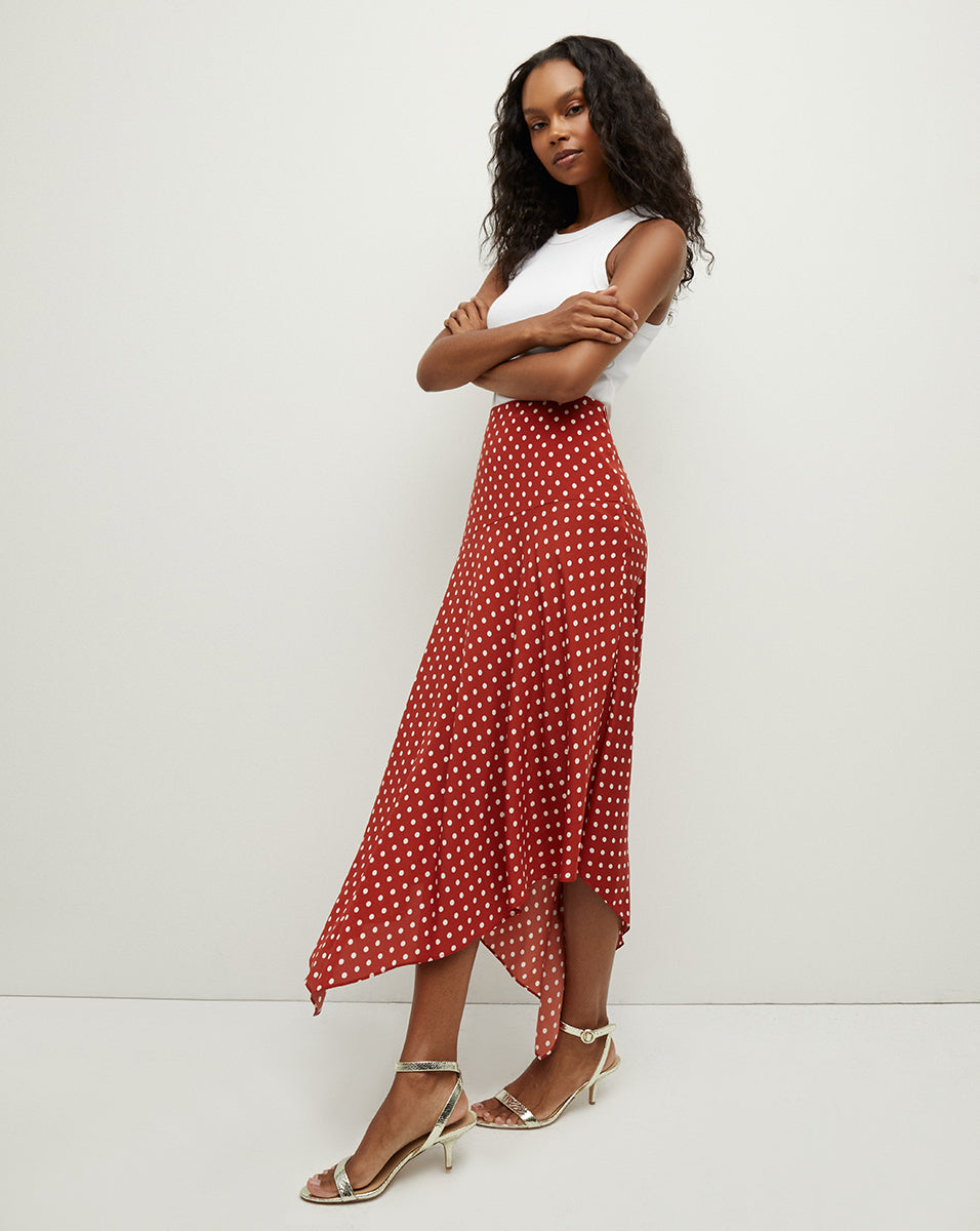 Rosemary Polka-Dot Skirt in Brick Red/Ecru | Veronica Beard