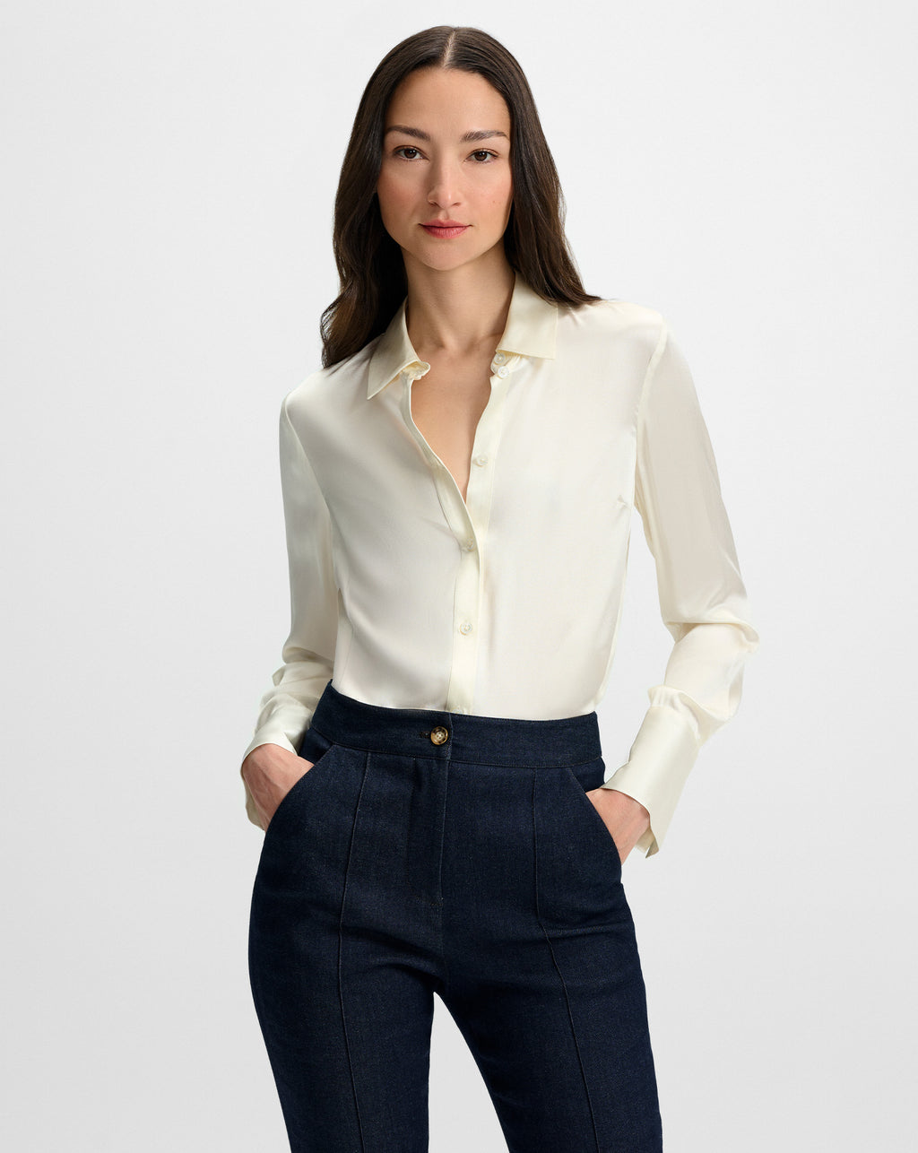 Veronica Beard Monique Silk Button-Down Shirt - Ivory