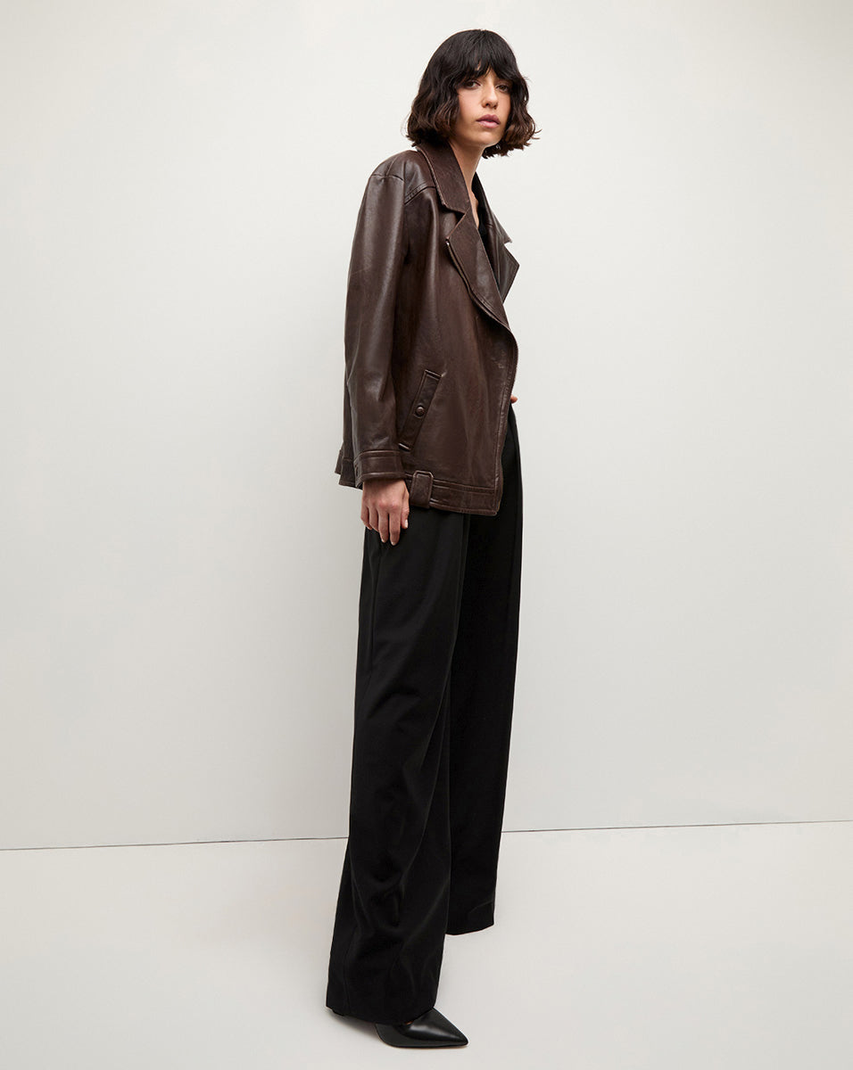 ハンディーレディ Thandie Leather Dickey Jacket in Dark Brown | Veronica Beard