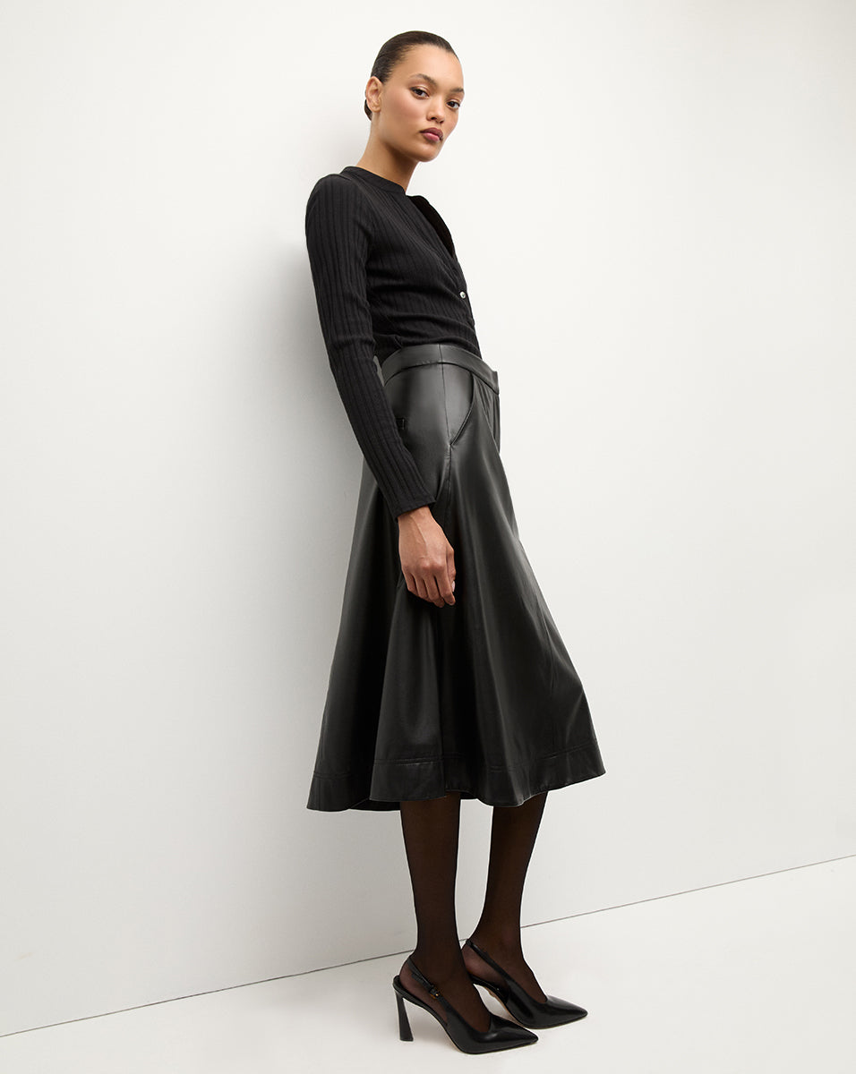 Louise Vegan Leather Skirt in Black | Veronica Beard