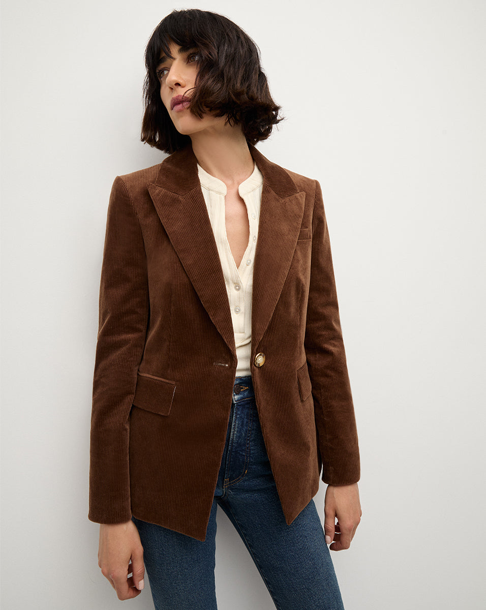 Reagan Corduroy Dickey Jacket in Dark Brown | Veronica Beard