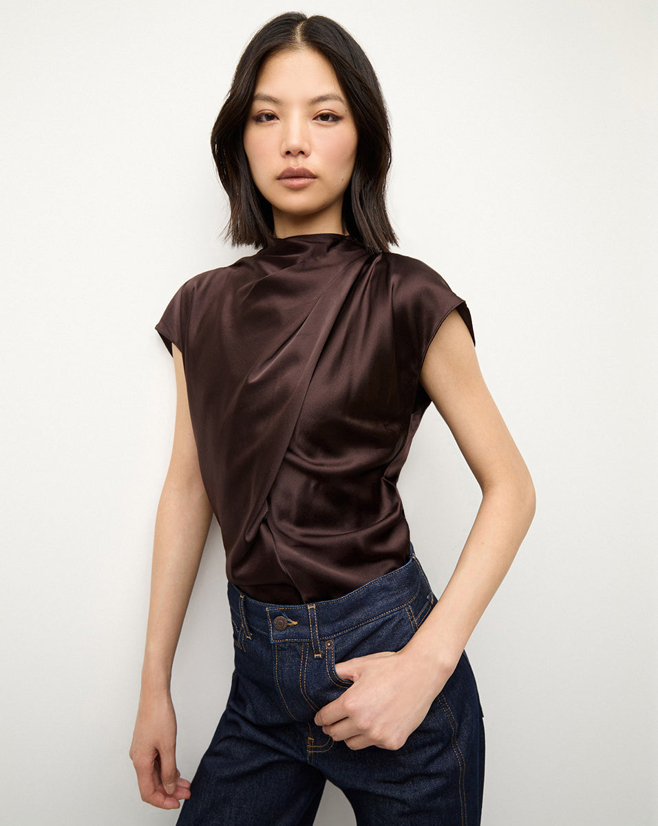 Leilany Silk Top in Dark Chocolate | Veronica Beard