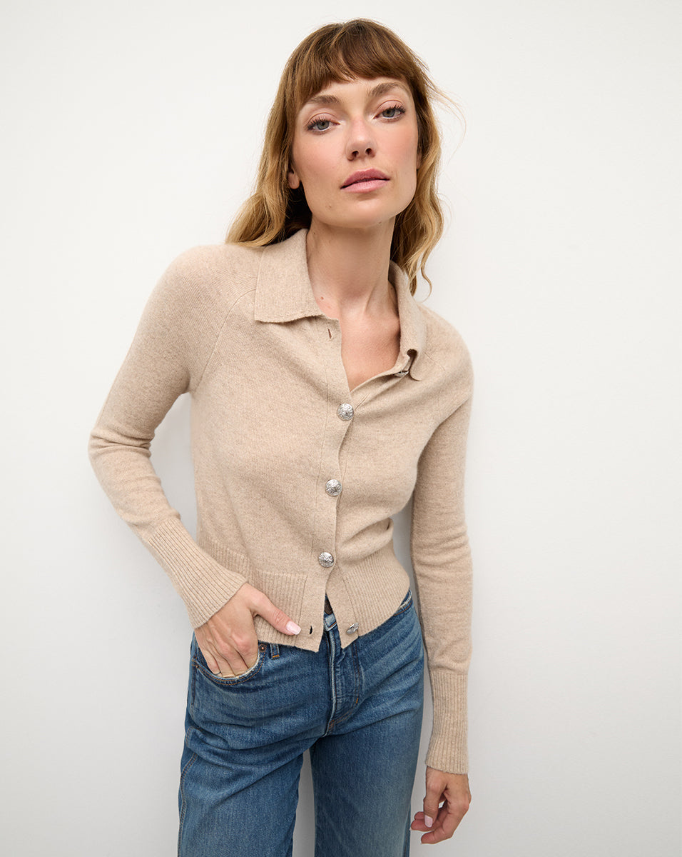 Cheshire Cashmere Cardigan in Oatmeal | Veronica Beard