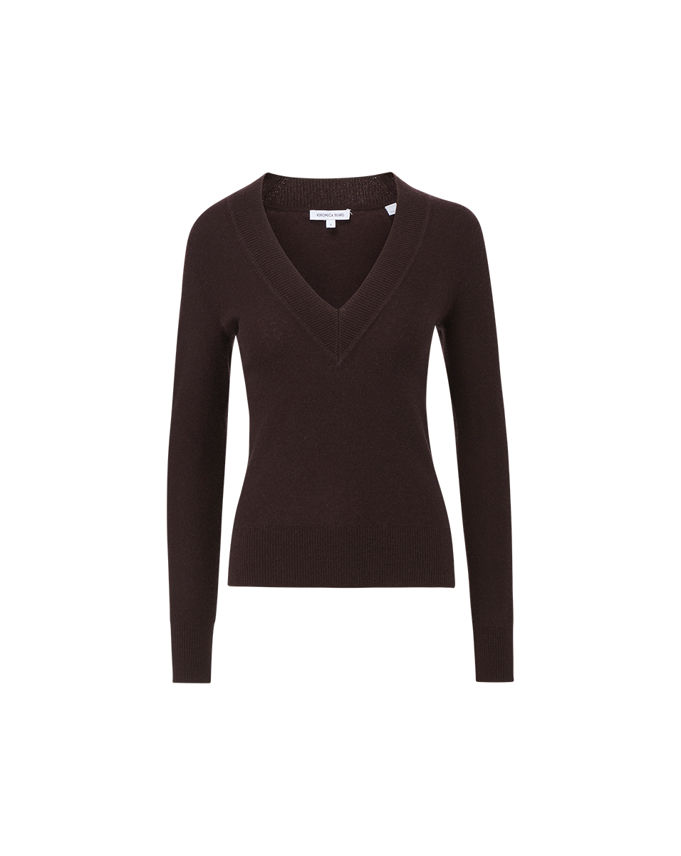 Veronica Beard Coleta V-Neck Cashmere Sweater - Dark Chocolate