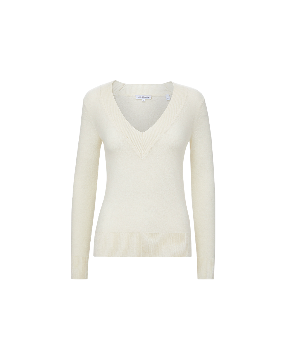Coleta V-Neck Cashmere Sweater in Ivory | Veronica Beard Coleta V-Neck Cashmere Sweater in Ivory | Veronica Beard