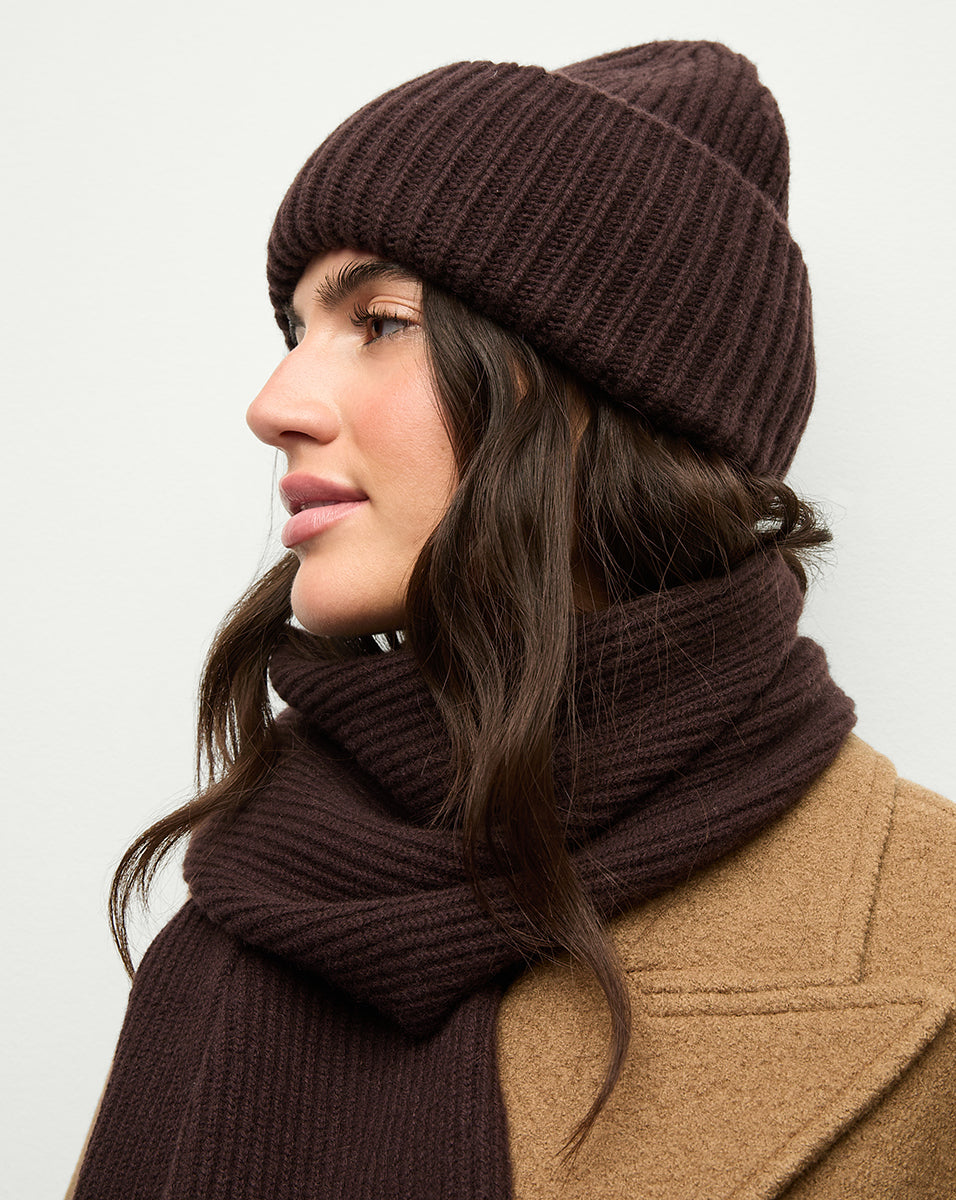 Cashmere Foldover Beanie in Dark Chocolate | Veronica Beard