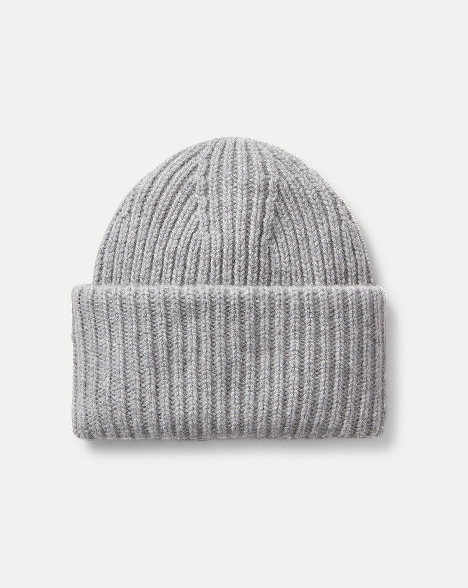 Cashmere Foldover Beanie in Heather Grey | Veronica Beard