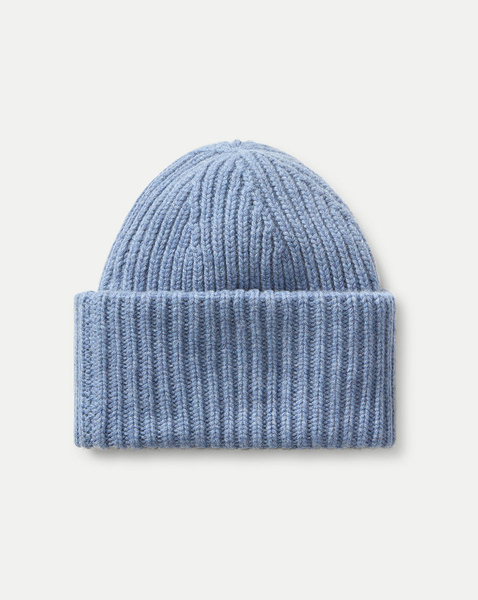 Cashmere Foldover Beanie in Smoke Blue | Veronica Beard