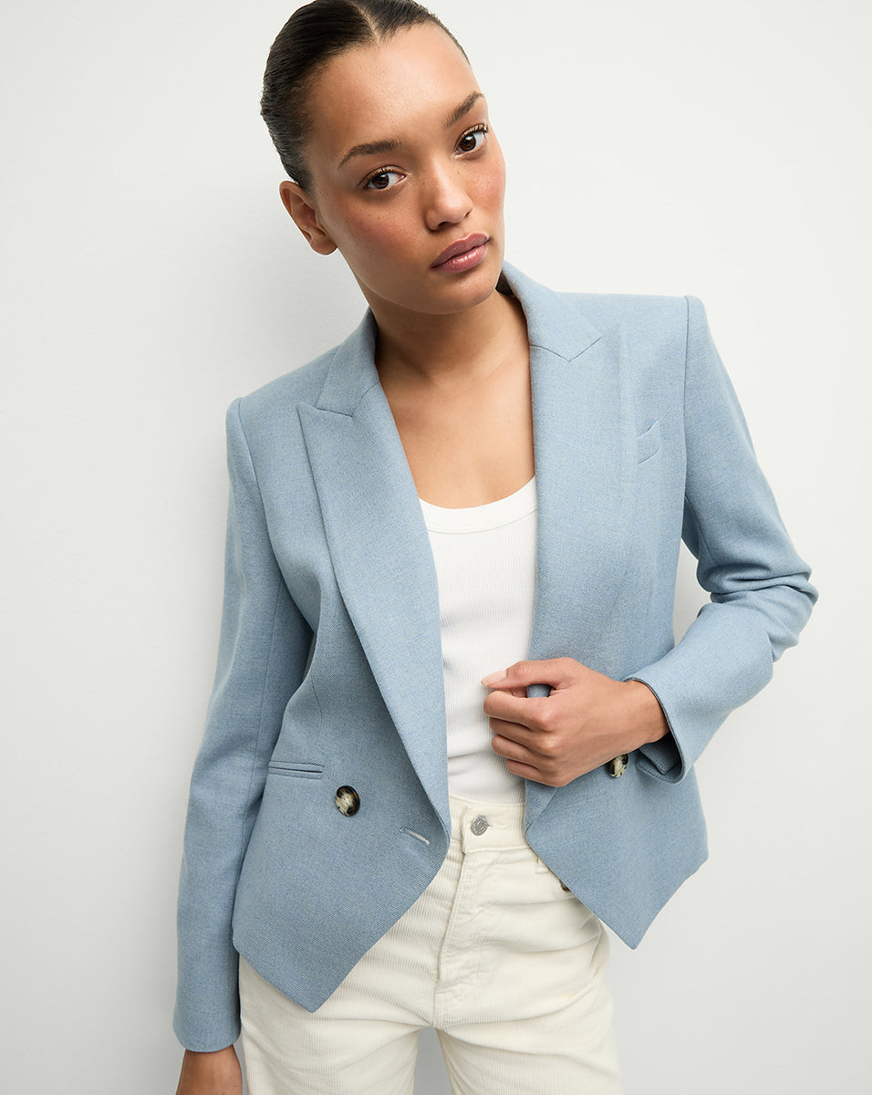 Cropped Rickie Dickey Jacket in Heather Smoke Blue | Veronica Beard