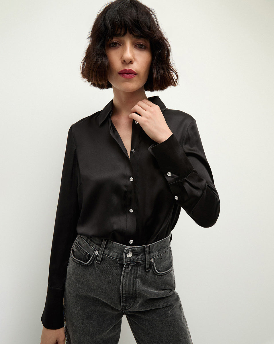 Monique Silk Button Down Shirt in Black | Veronica Beard