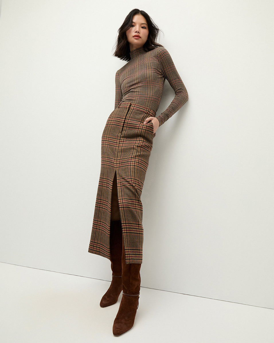 Maxine Plaid Skirt in Camel/Black | Veronica Beard