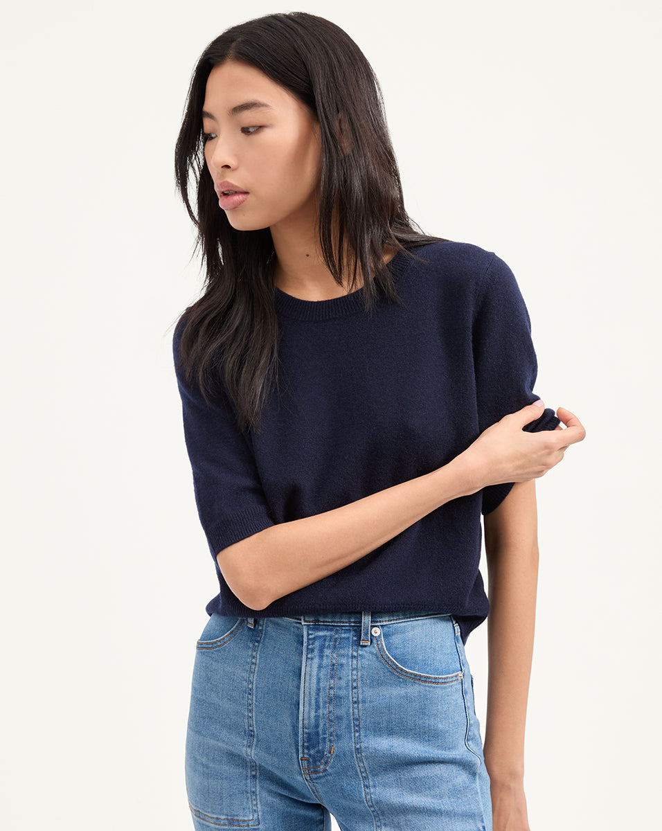 Shana Cashmere Half Sleeve Sweater in Navy | Veronica Beard