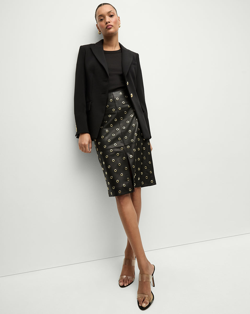 Anderson Leather Grommet Skirt in Black | Veronica Beard