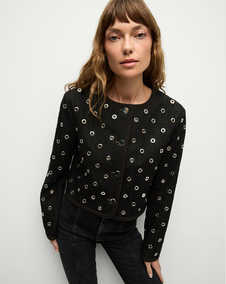 Beale Grommet Jacket in Black | Studded Jacket | Veronica Beard