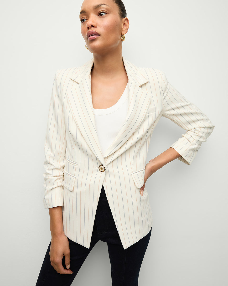 Battista Pinstriped Dickey Jacket in Dove Multi | Veronica Beard