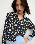 Veronica Beard Maia Floral Silk Double-Collar Shirt - Navy Multi