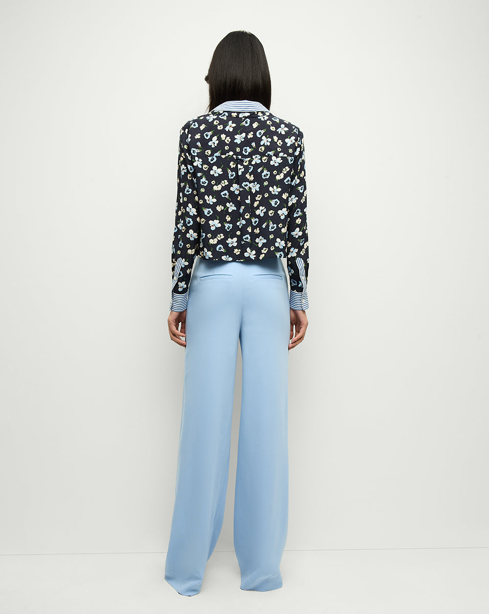 Veronica Beard Maia Floral Silk Double-Collar Shirt - Navy Multi