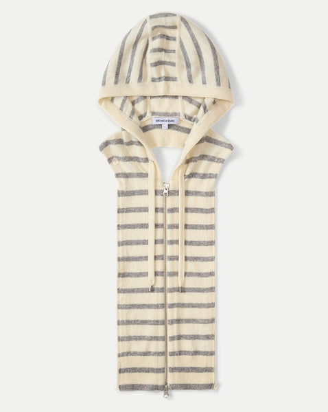Cashmere Hoodie Dickey in Ivory & Grey Stripes | Veronica Beard