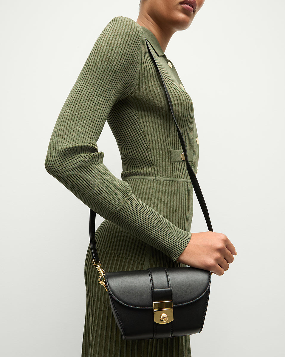 Small Crest Lock Trap Bag in Black | Veronica Beard