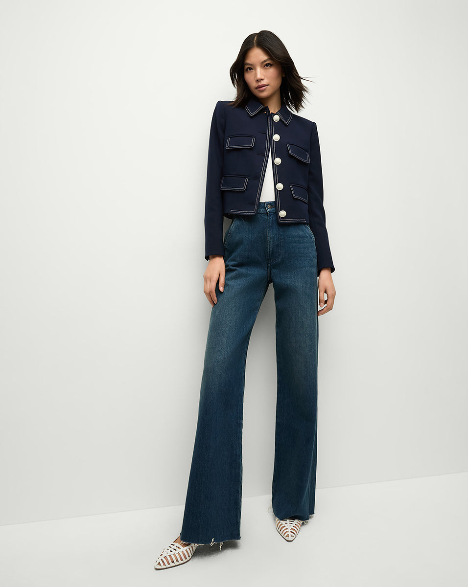 Constantine Boxy Cropped Jacket in Navy | Veronica Beard