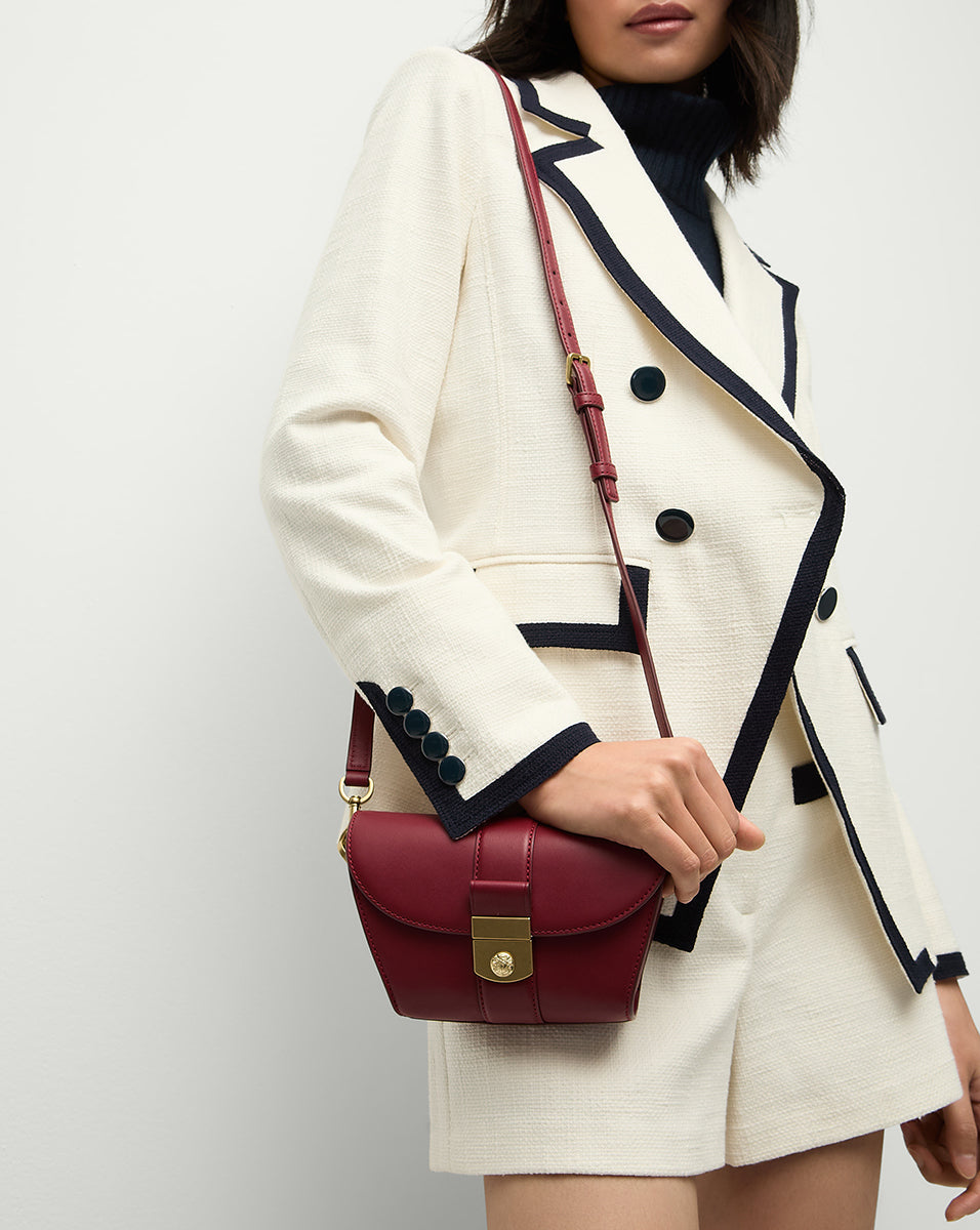 Small Crest Lock Trap Bag in Burgundy | Veronica Beard
