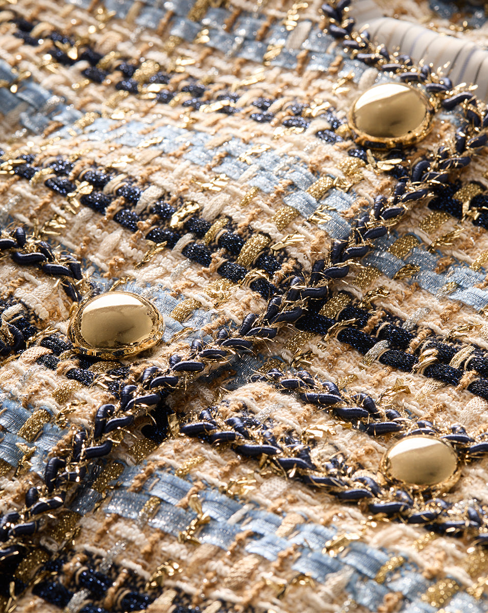 Sumira Metallic Tweed Jacket in Blue & Ivory | Veronica Beard