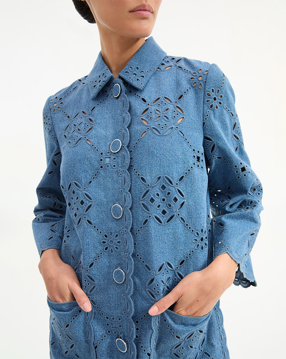 Veronica Beard Erilyn Eyelet Shirtdress - Sea Glare