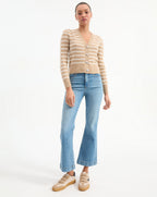 Veronica Beard Solene Striped Cashmere Cardigan - Sand/Ivory